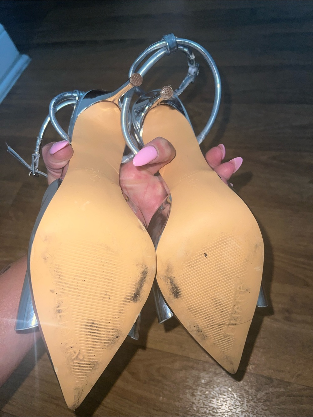 Silver Metallic Pointed-Toe Bow Stiletto Heels - Picture 4 of 6
